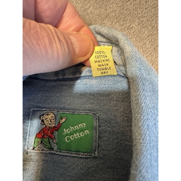 JOHNNY COTTON Mens Large Made in the USA Short Sleeve Button Down Blue Shirt - Picture 6 of 8